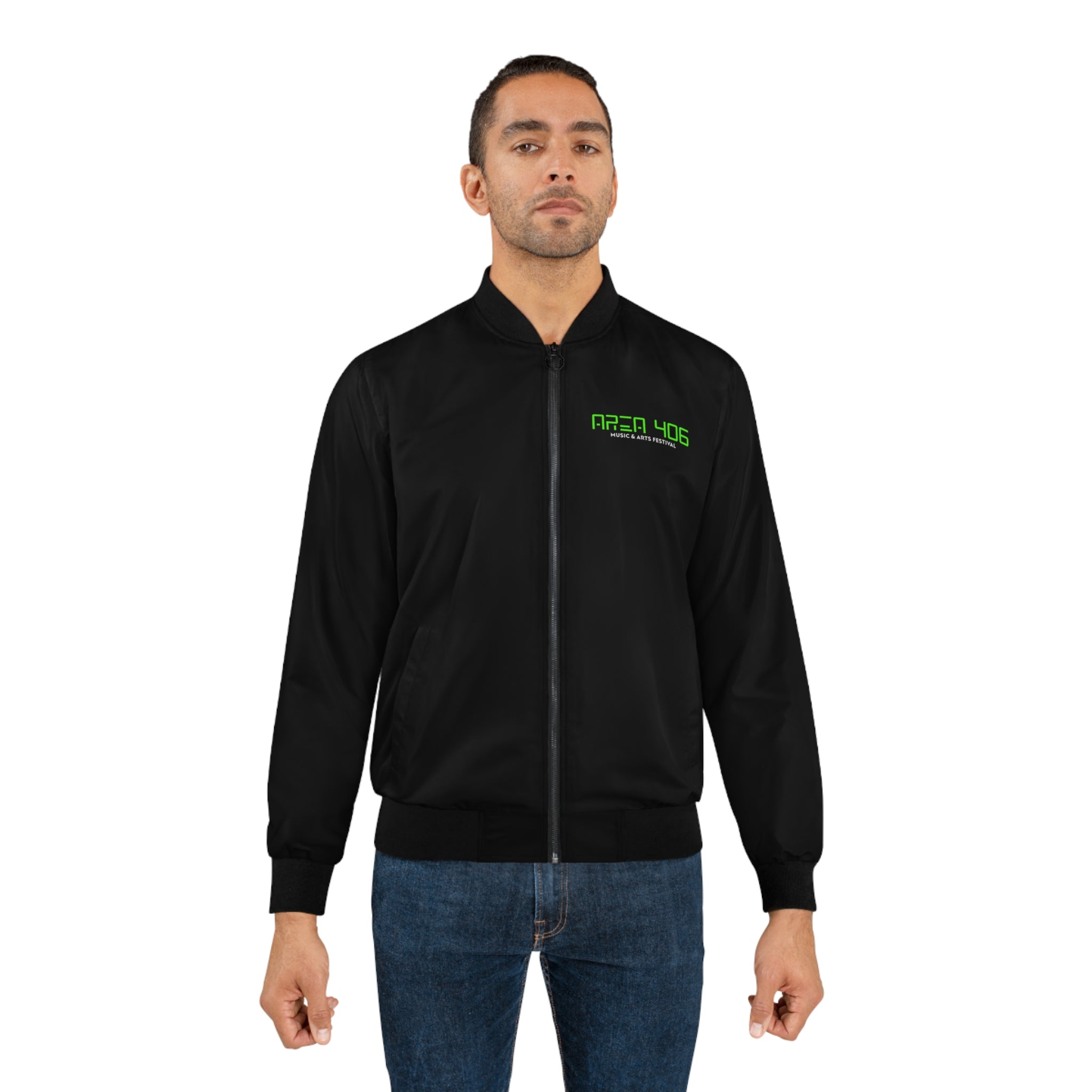 Bomber Jacket - Area 406 Black & Green Logo (Black Jacket)