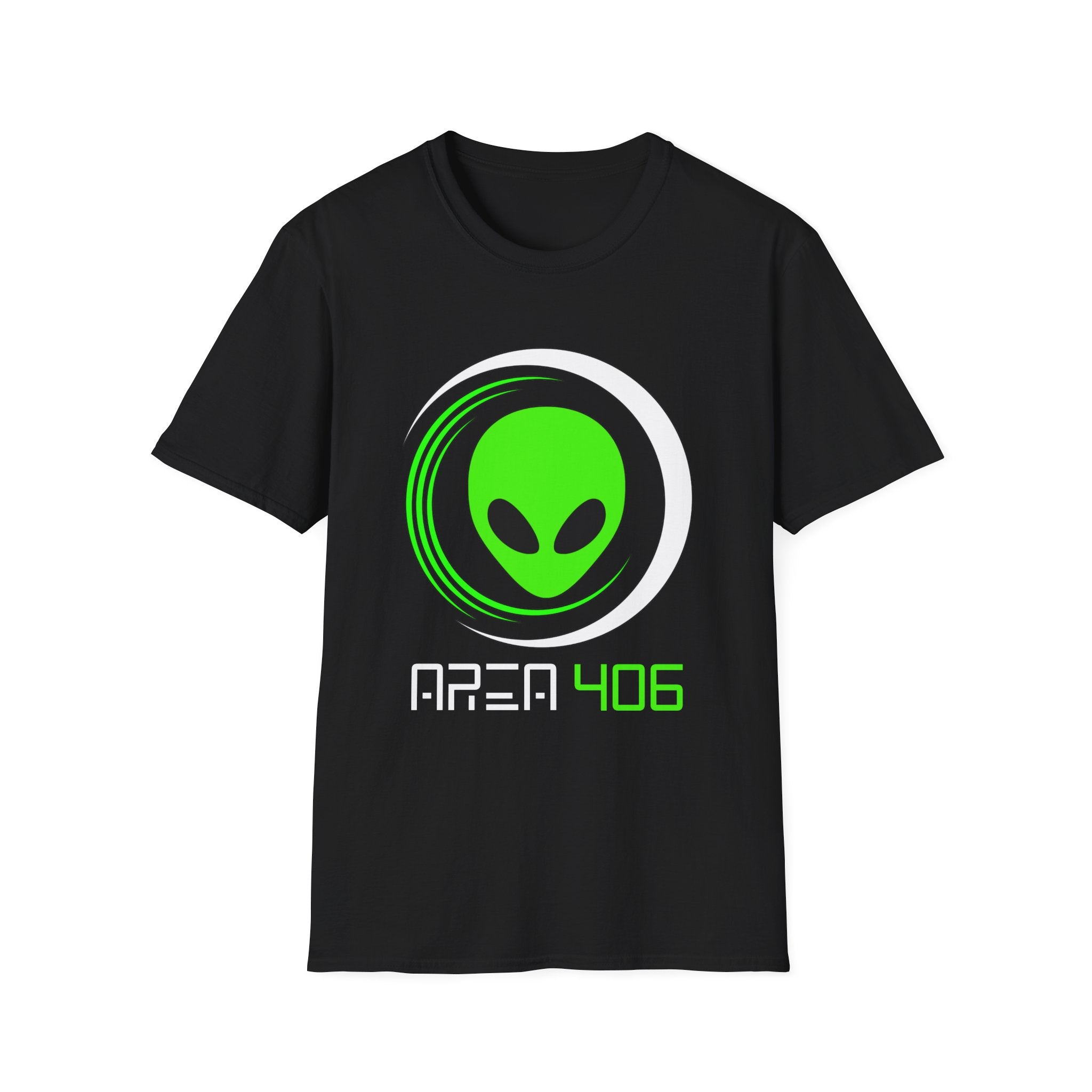 T-Shirt — Alien 406 Neon Green UFO Graphic Tee (Black)