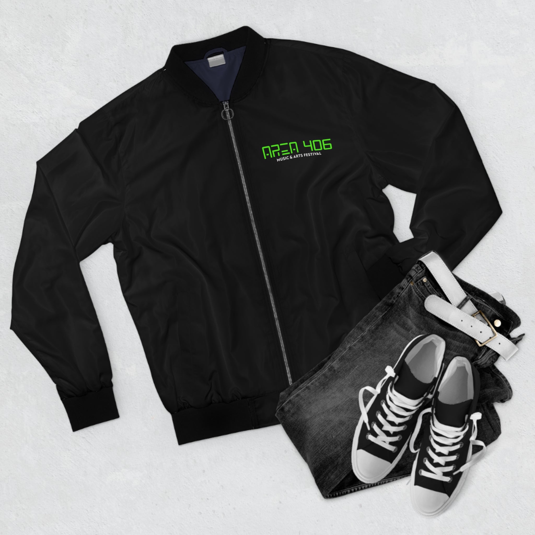 Bomber Jacket - Area 406 Black & Green Logo (Black Jacket)
