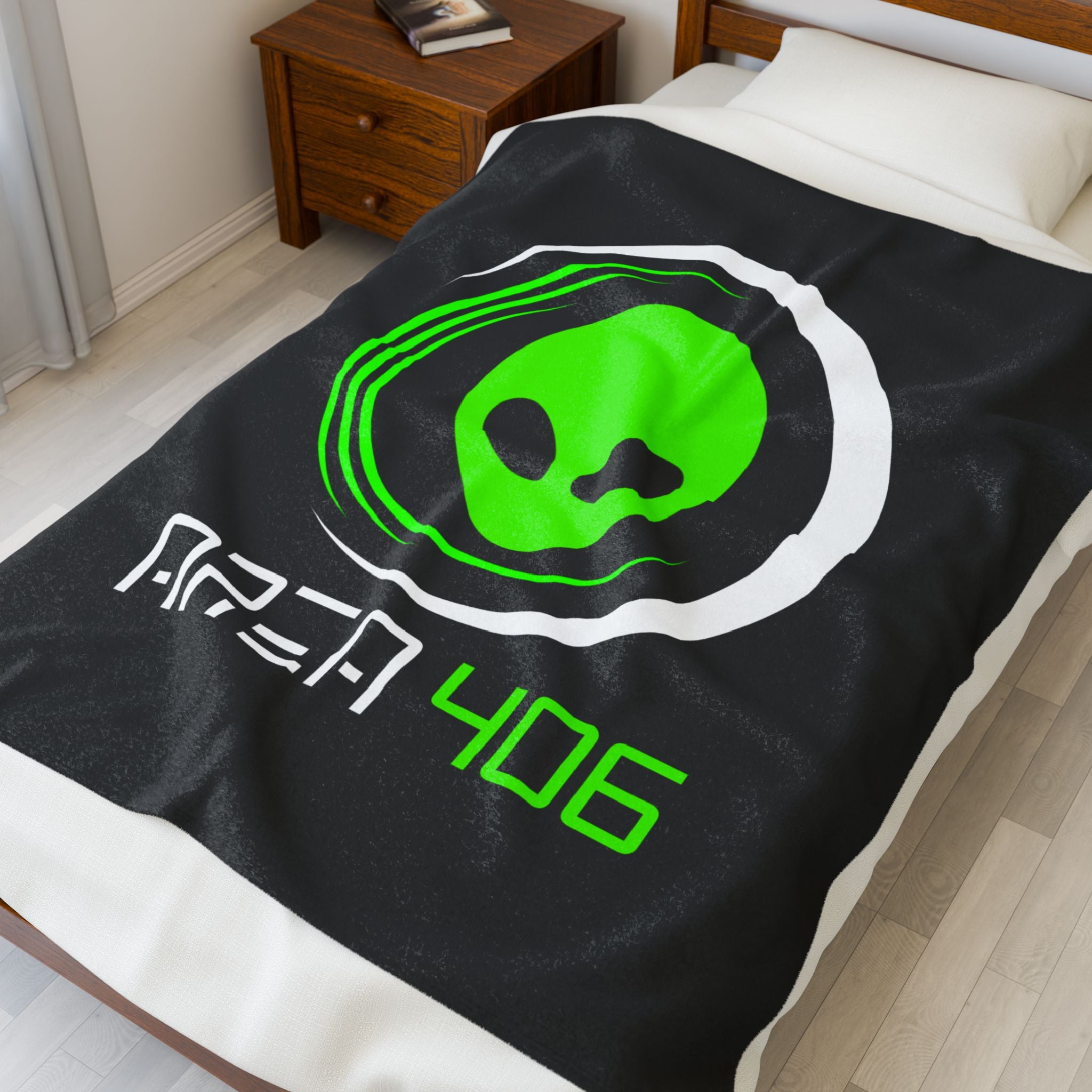 Plush Blanket - Area 406 Black & Green Logo (Black Blanket)
