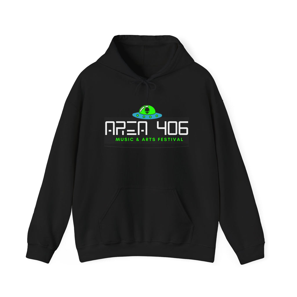 Hoodie - Area 406 Neon UFO Logo (Black)