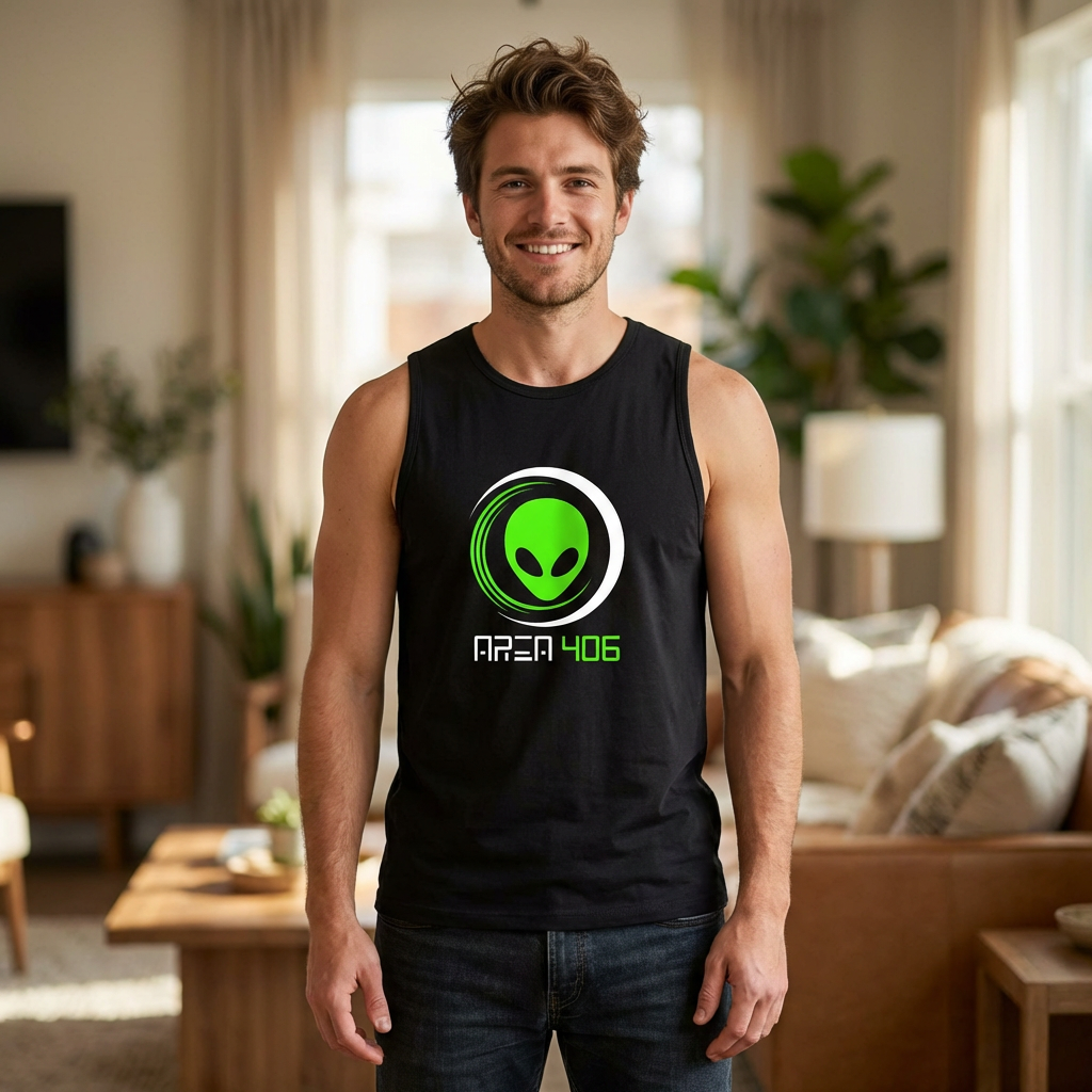 Men's Tank Top - Area 406 Black/Green Logo (Black)