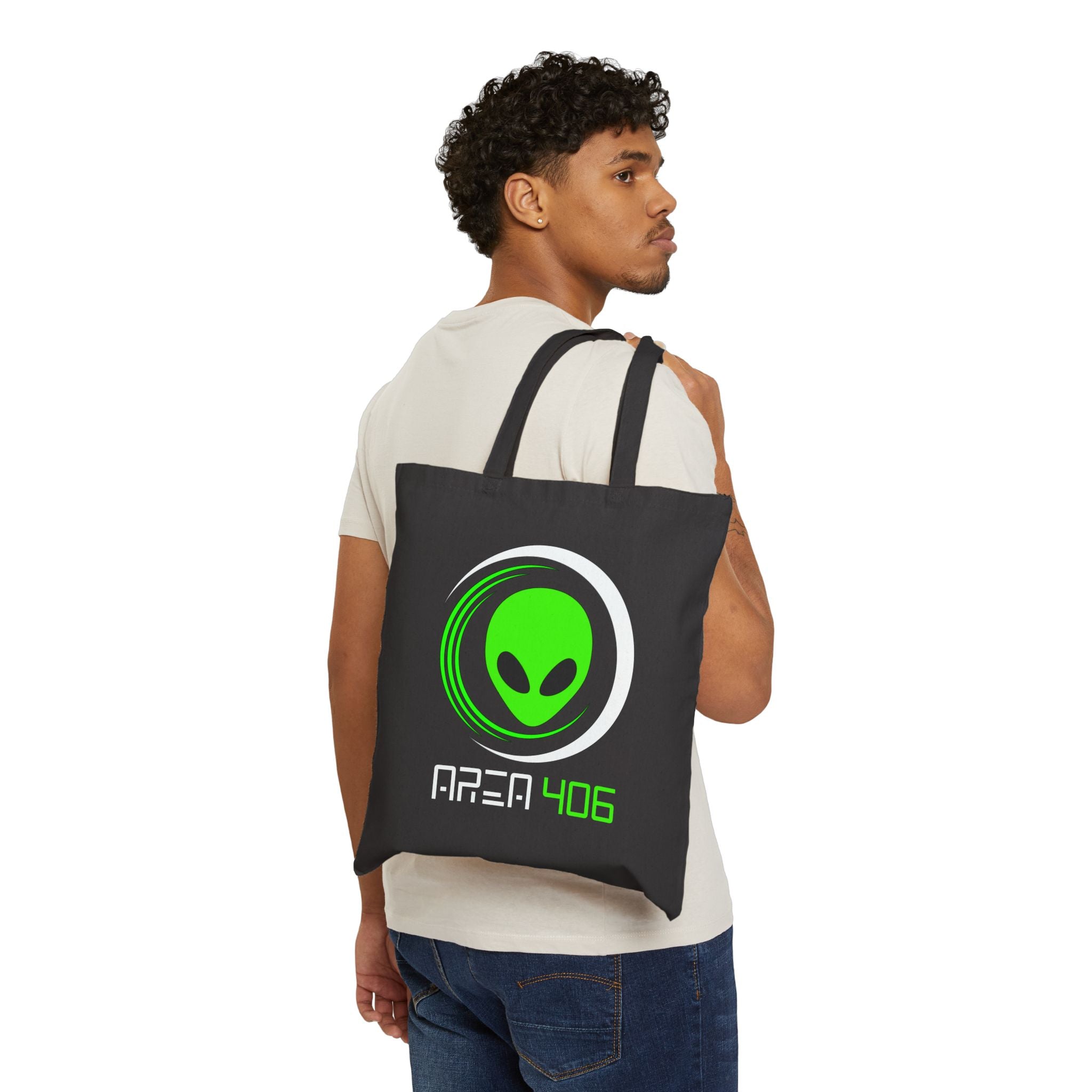 Tote Bag - Area 406 Black & Green Logo (Black Bag)