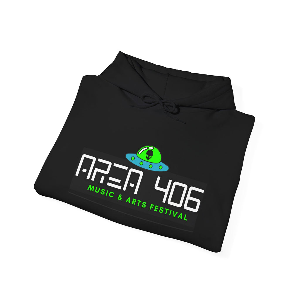 Hoodie - Area 406 Neon UFO Logo (Black)