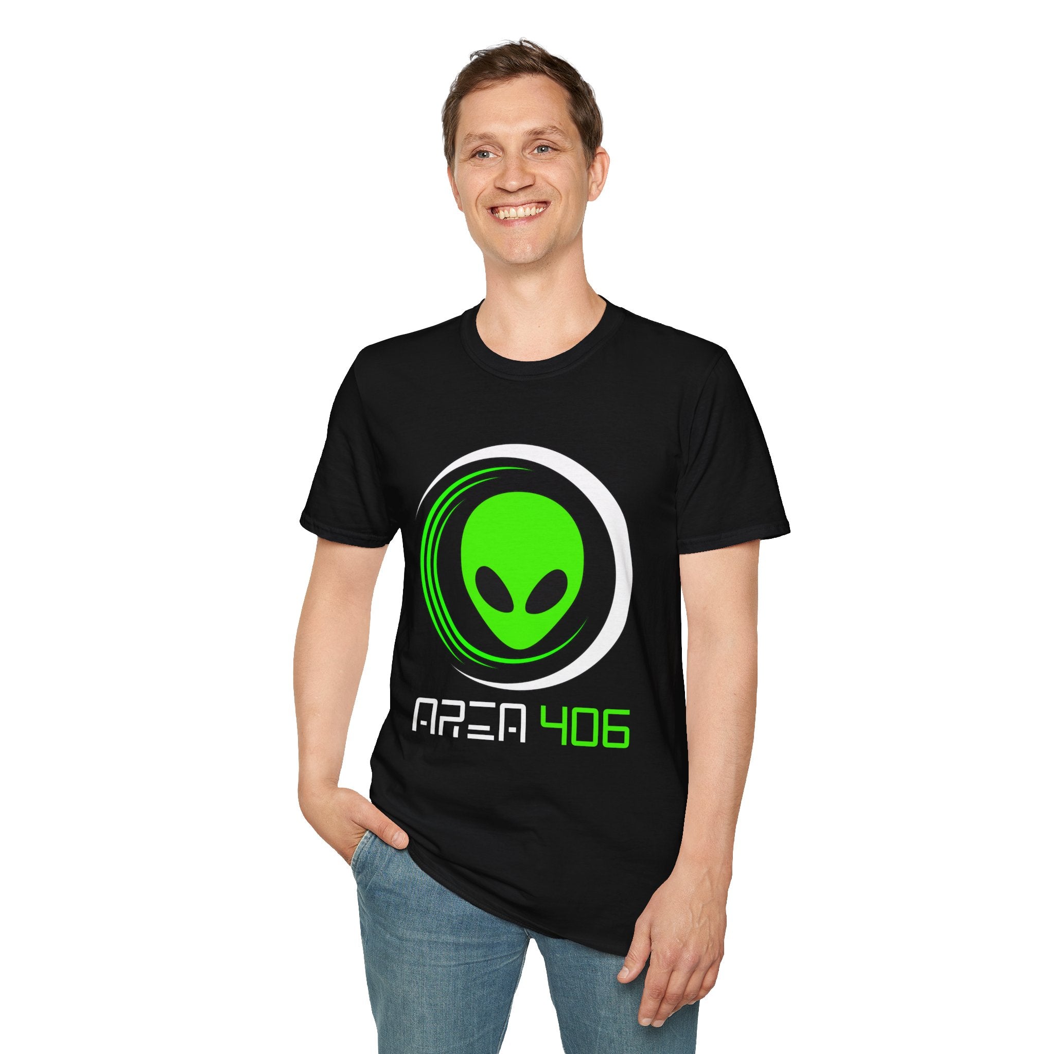 T-Shirt — Alien 406 Neon Green UFO Graphic Tee (Black)