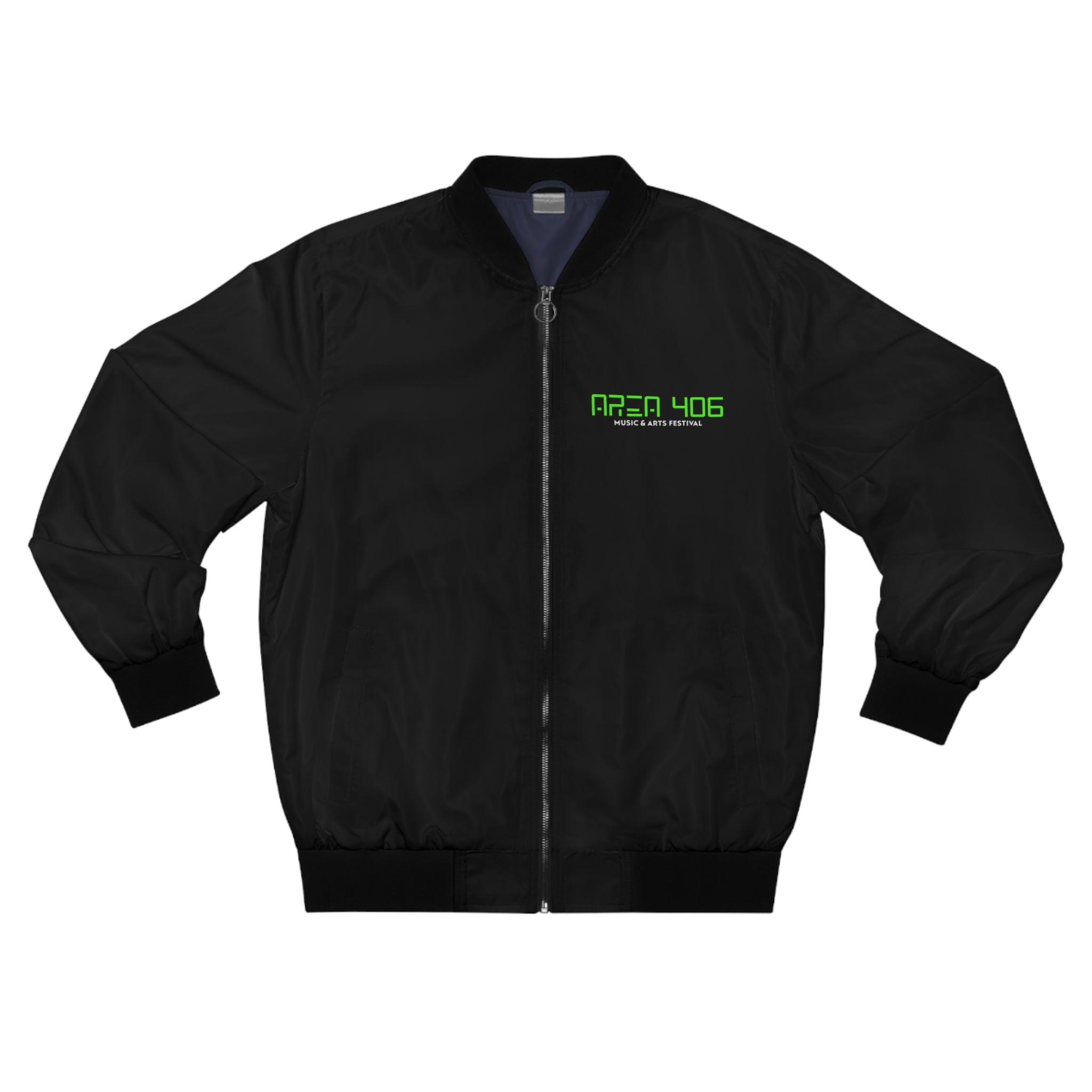 Bomber Jacket - Area 406 Black & Green Logo (Black Jacket)