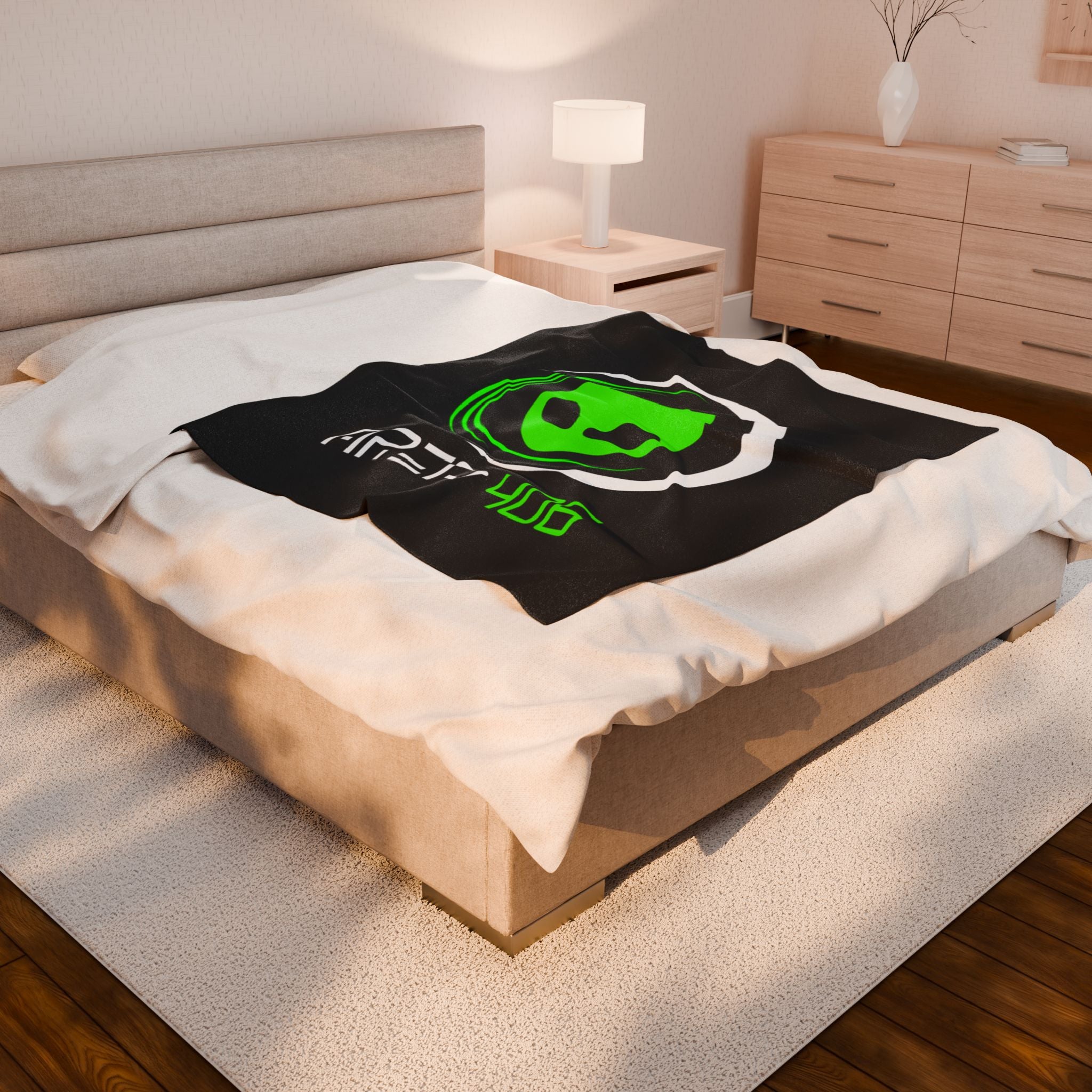 Plush Blanket - Area 406 Black & Green Logo (Black Blanket)