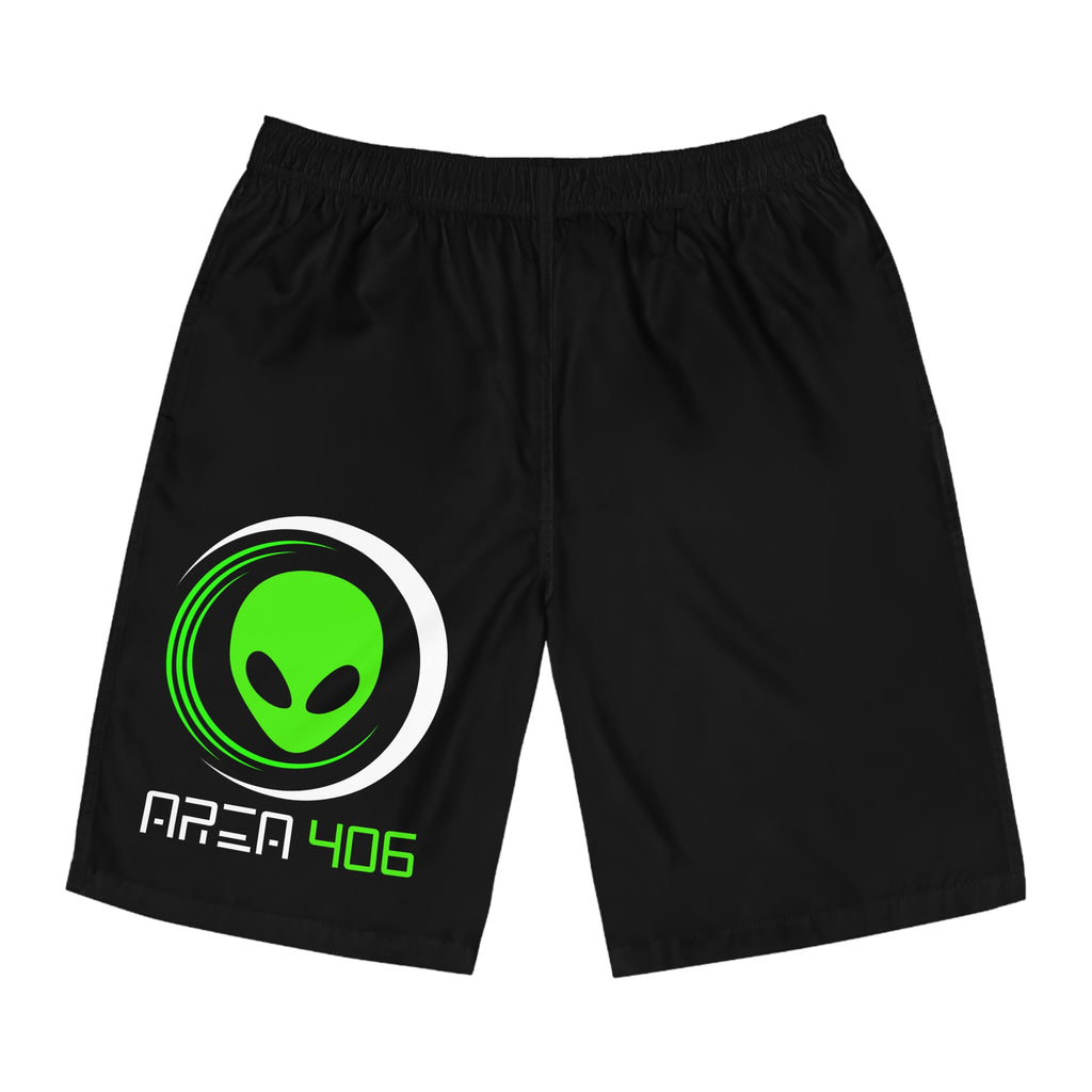 Board Shorts — Area 406 Black & Green Logo (Black Shorts)